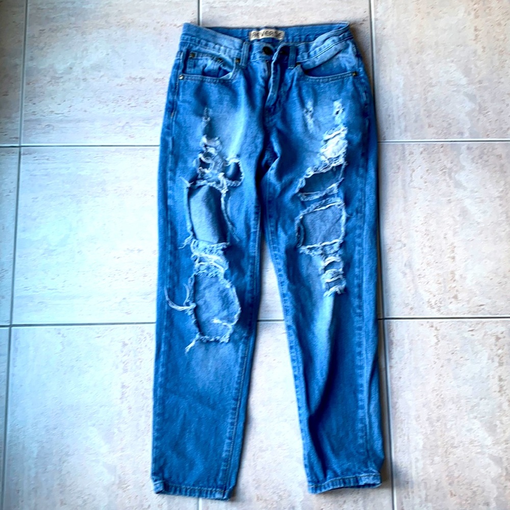 White Fox Ripped Boyfriend Jeans
